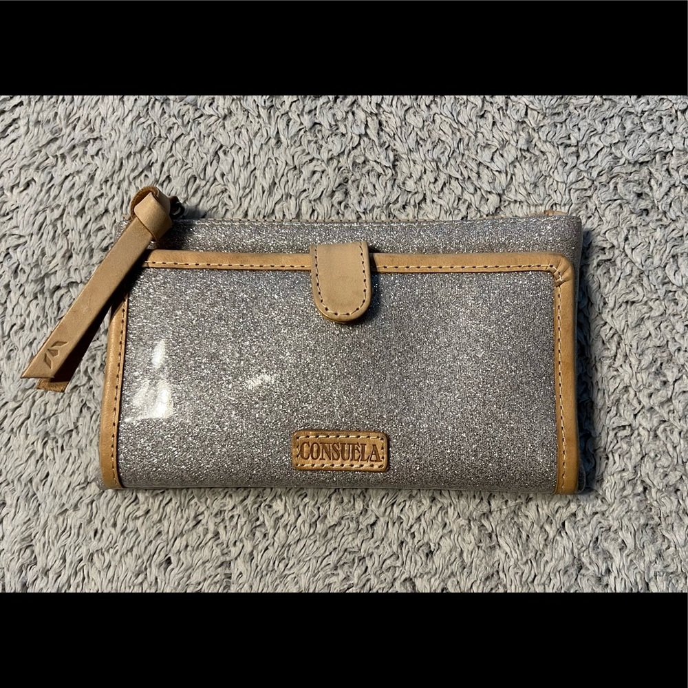 Consuela Violet slim wallet. Sliver glitter